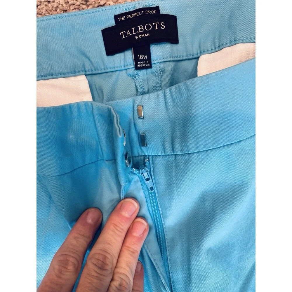 Talbots Woman The Perfect Crop Pants Size 16 Aqua Blue High-Rise Stretch - Picture 3 of 7